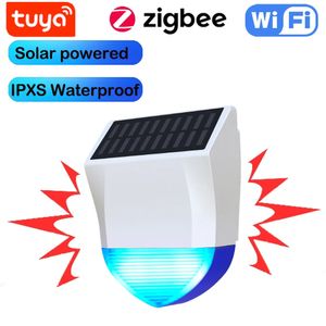 その他の庭用品Tuya Smart Zigbee Wifi Siren Alarm Alarm Waterfroof Outdoor with Solar and USB Power Supplyオプション95dBリモートコントロール231115