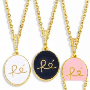 Pendant Necklaces Voleaf Brass Letter Enamel Fe Pendant Necklace For Women Cubic Zirconia Trendy Gold Plated Chain Oval Gift Friend Al Dhqln