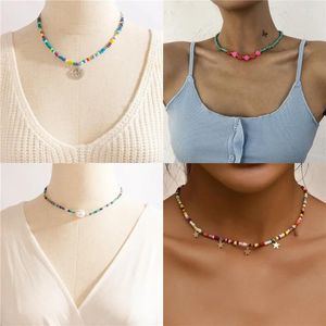 Anhänger Halsketten Boho Vintage Mode Bunte Mix Perlen Ethnischen Stil Künstliche Perle Geometrische Halskette Für Frauen Einfache Kragen Schmuck