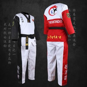 Équipement de protection de haute qualité Black Red Taekwondo Uniform Training Taekwondo Costumes Uniforms Poomsae Dobok WTF Taille approuvée 160-190cm 231115