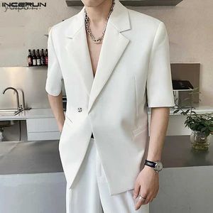 Men's Jackets Tops 2023 Korean Style Men's Silhouette Shoulder Pads Solid Blazer Casual Party All-match Short Sled Suit S-5XLL231115