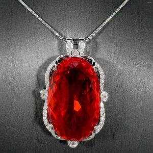 Ciondoli Collana a catena in argento sterling 925 alla moda Gioielli da donna Ciondolo in pietra di cristallo di lusso di grandi dimensioni per accessori per feste da principessa