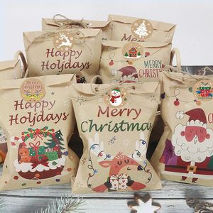 Andra hemträdgårdar 24set Julklapp Bag Kraft Paper Bags Santa Claus Snowman Xmas Party Candy Cookie Packaging Pouch Wrapping 231115