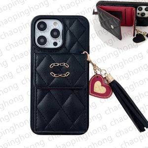 iPhone 15のiPhoneケースデザイナー電話ケースApple iPhone 14 13 12 Pro Max 15 Plus Luxury Crossbody Leather Card Holder Cover with Neck Lanyard