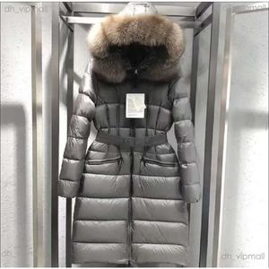 Doudoune Monclair Jaqueta feminina clássica casual para baixo casacos estilista ao ar livre jaqueta quente com capuz grande gola de pele de raposa parkas outwear cinza x-long design