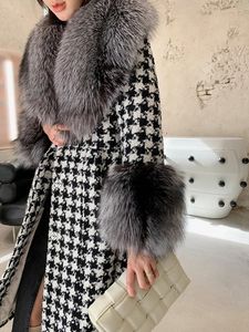 Женская зимняя куртка из искусственного меха OFTBUY, женское пальто из смесовой шерсти, клетчатый воротник, манжеты, твидовый длинный тонкий ремень, толстый теплый 231115
