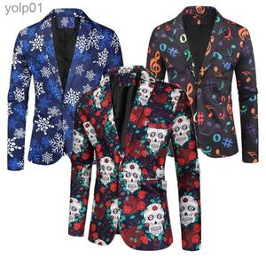 Herrjackor Original Design Män Christmas Dress Jacket Single Row Suit Fashion Men Printed Casual Blazers Storlek 4XL-SL231115