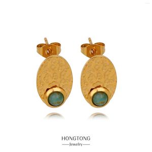 Brincos de Moda Hongtong Hongtong Mulheres de Metal Golden Metal Folhas Emerald clássico simples Belas joias de joias Acessórios por atacado