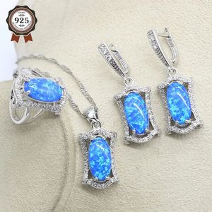 Wedding Jewelry Sets 95%off Silver 925 Blue Opal Bridal Jewelry Sets For Women Necklace Earrings Pendants Ring Sets For Birthdays Gift 231115