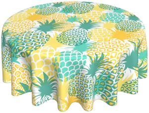 Table Cloth Round Tablecloth 60 Inch Pineapple Summer Tropical Fruit Table Clothes Rustic Blue Yellow Reusable Circle Table Cover for Party 231115