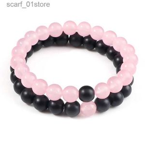 Chain 2 Pcs/set Bracelets For Women Lava Natural Stone White and Black Yin Yang Men Beaded Bracelet Couples Distance Yoga BanglesL231115