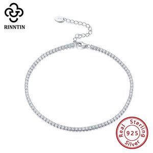 Anklets Rinntin 925 Sterling Silver Cushion Cut Extention Tennis Chain Anklet AAAA Zircon For Girls In Daliy Shopping Wedding TSA03 231115