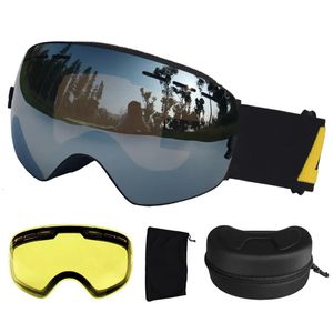 스키 고글 로클 안티 포그 스키 고글 UV400 스키 안경 스키 스노우 보드 눈 고글 스키 안경 1 개의 브라이트닝 렌즈 231115
