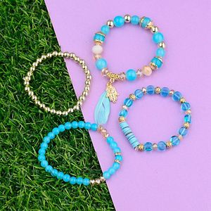 Charm Bracelets Amader 4 Pcs/Lot Natural Stone Feather Bracelet Set For Women Wood&Hand Vintage Jewelry Pulseras Mujer Moda HXB046