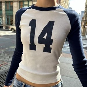 Женские свитера 2000-х годов, рубашка с длинным рукавом и круглым вырезом с рисунком, женские укороченные топы, весенняя повседневная узкая тонкая базовая одежда y2k, футболка Harajuku 231114