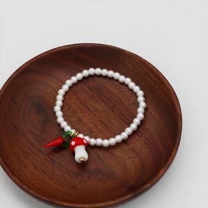 Strand Beaded Strands Cute Acrylic Pearl Bracelet For Women Glass Chili Mushroom Adjustable Delicate Fashion Trend Jewelry 2023 A068Beaded