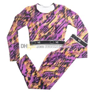 Letters Print Tracksuit Women Long Sleeve Tracksuits Crew Neck Sport Top Elastic Waist Gym Leggings