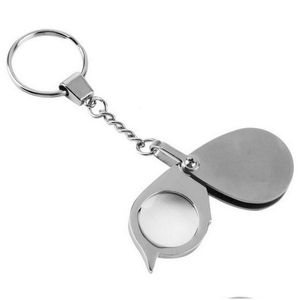 Party Favor Mini Pocket Key Ring förstoringsglasslinsen 8x vikbar bärbar förstoringsstorning Keychain Carry Metal Reading Map Word Eye Lou Dhulz