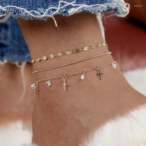 Anklets Wesparking emo Gold/Platinum plated stóp biżuteria krzyżowy łańcuch cyrkonu Pozycje Kobiety moda