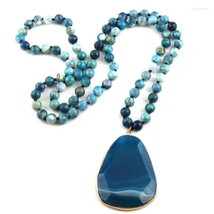 Pendant Necklaces Fashion Blue Stone Knotted Facet Drop Women Necklace For