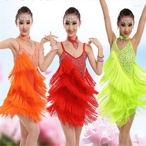 Sahne Wear 2023 Kız Sequin Tassel Performans Rekabet Cha Cha/Rumba/Samba/Balo Salonu Dans Kostümü Latin Elbise Kız İçin