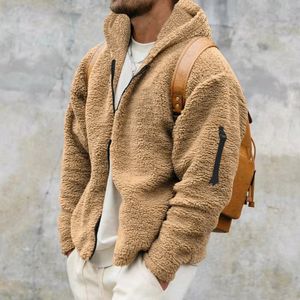 Men's Jackets Mens Twosided Suede Fleece Work Jacket Warm Thermal Winter Hooded Coat Solid Color Outwear Windbreaker 231114