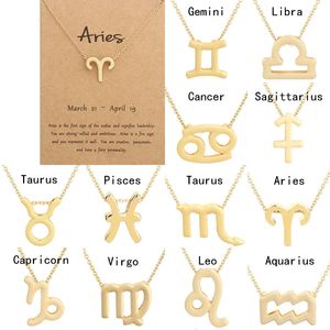 Gold Plated Zodiac Necklace 12 Constellation Halsband Horoskop Symbol Pendent Halsband med kort Vädur, Cancer, Vågen, Virgo Women