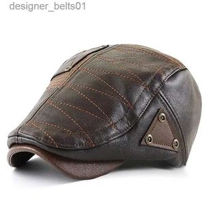 Berretti 2023 Papà Inverno Berretto da edera Donna Cappello da strillone Uomo PU Berretto in pelle Caffè nero Caffè chiaro Blu scuro 55-60 cmL231115