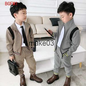 Set di abbigliamento 2-11 anni Abbigliamento per bambini da uomo Primavera Autunno Bambini Ragazzi Vestiti Griglia fine Completo per il tempo libero Giacca + Pantaloni Set a due pezzi Abbigliamento per bambini J231020