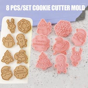 Baking Moulds 8pcs/set DIY Christmas Cartoon Biscuit Mould Plastic 3D Cookie Cutter Mold For Pie Crust Fudge Making Cooking Tools