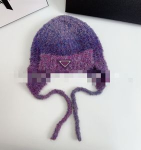 Qualidade coreia do sul cor misturada malha bandagem earmuffs chapéu feminino outono e inverno quente rosto veludo ushanka