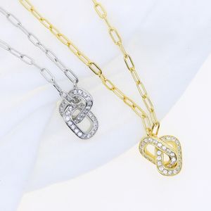 Neue Designer-Charm-Halskette aus 100 % Sterlingsilber mit geometrischer Büroklammer und Gliederkette, Iced Out, für Damen, mit Bling-Gepflasterten, kubischen Zirkonia, vergoldet, hübscher, süßer Party-Geschenk-Schmuck