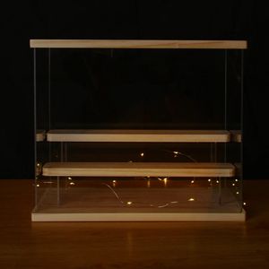 Storage Boxes Bins 25 Tier Riser Display Stand Case Led Light Clear Acrylic Showcase Wooden Shelves Box Figure Perfume Displaying 231114