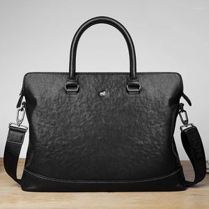 Briefcases Bison Denim Genuine Leather 14 Inch Laptop Bag Handbag Men's Business Office Crossbody Messenger Shoulder Bags