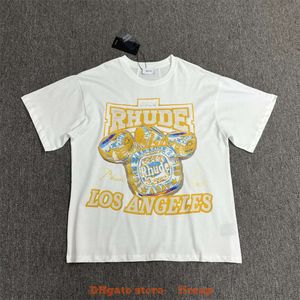 Designer modekläder Mens Tees Tshirt Rhude American High Street Lakers Basketball Ring Tryckt Kort ärm Runda nacke Casual mångsidig par T-shirt