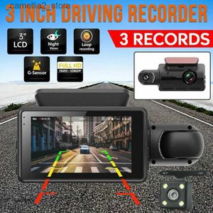 DVRs de carro 1080P WIFI Dash Cam frontal e traseira e interior 3 câmeras com GPS Dual Lens Car DVR Night DashCam Vehicle Camera Auto Q231115