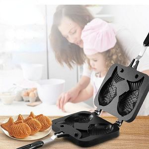 Cooking Utensils Kitchen Japanese Taiyaki Double Fish Shaped Dessert Waffle Cake Maker Pan cake Fry Molds 230414