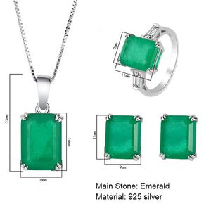 Bröllopsmycken Set S925 Sterling Silver Lab skapade 10*14mm Emerald Pendant Halsbandsmycken Set för Women Ring Stud Earrings Mors dag gåva 231115