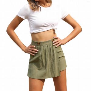 Botão de shorts femininos Button Feminino Casual Cintura Alta linha Linha Mulheres para Pijama de seda jeans de verão