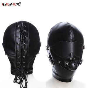 Adult Toys Bondage BDSM Sex Mask Fetish Hood with Gags Leather Sensory Deprivation Hood Adult Slave Games Full Head Sex Toys for Women Men 231115