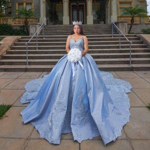 Sky Blue Quinceanera Dress 2024 Appliques Lace Beads Sleeveless Girl Sweet 15 16 Birthday Vestidos De Fiestaday Princess Pageant