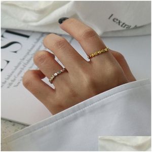 Bandringar 100% 925 Sterling Sier Ring for Women Geometric Flat Beads Knuckle Finger Party Gifts Drop Leverans smycken DHCL0