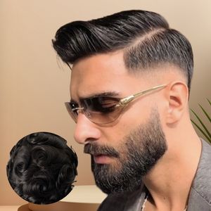 Peças de cabelo humano virgem brasileiro 1b # off preto 8x10 toupee q6 unidade masculina para homens europeus