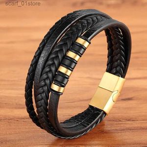 Catena XQNI Moda Acciaio inossidabile ltilayer Corda intrecciata Bracciale in pelle Braccialetti per uomo Gioielli Nero Fascino Homme Bracciale GiftL231115