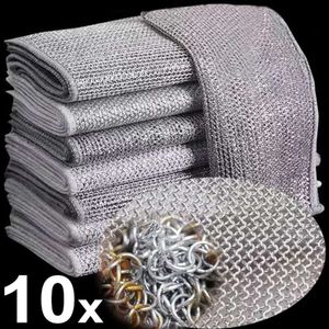 New 20cm Steel Wire Dishcloths Double -layer Non -stick Oil Iron Dishrag Kitchen Pan Pot Dishes Cleaning Rag Napery Dishcloth Rags