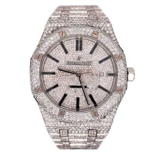 Audemar Pigue Watch Mens Automatic Mechanical Classic Luxury Wristwatch 41mm Steel Iced Out 25 Carat Diamond 15400st WN-AS7E