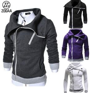 Mens Hoodies Sweatshirts Zogaa Fashion Diagonal dragkedja Pullover Hooded Color Matching Tröja Casual Jacket 231114