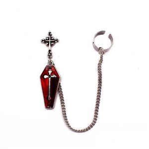 Dangle Chandelier Fashion Uni Parts Gothic Ancient Sier Color Red Drop Oil Cross Coffin Ear Stud Earring Single Bone Vge06 Dhgarden Dhsdn