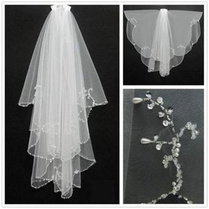 Bridal Véils Véus Vico Duas Camadas Flores de Flores de Flores Mulheres Pérolas Pérolas de Casamento Noiva curta com Comb Velo de Novia White Ivorybridal