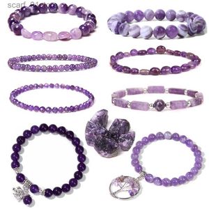 Corrente Energia Natural Ametista Pulseira Cura Quartzo Roxo Cristal Pedra Pulseira Mulheres Jóias Masculino Bangle Stretch Cure Yoga ReliefL231115